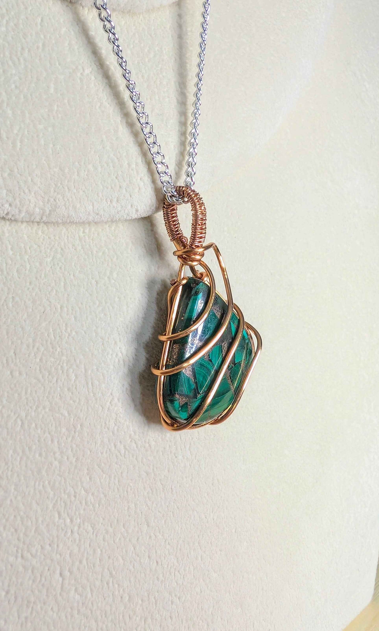 Plated Malachite in Copper Matrix Pendant Necklace
