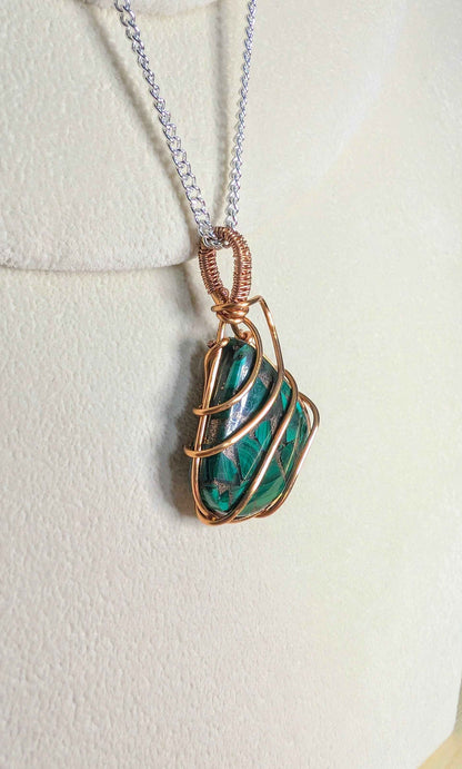 Plated Malachite in Copper Matrix Pendant Necklace