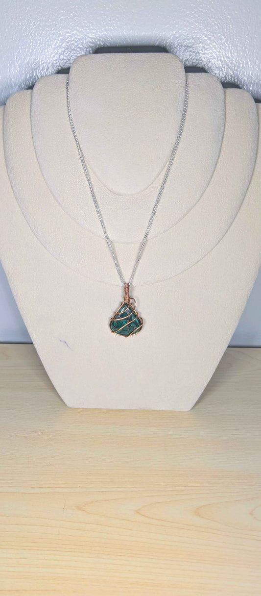 Plated Malachite in Copper Matrix Pendant Necklace