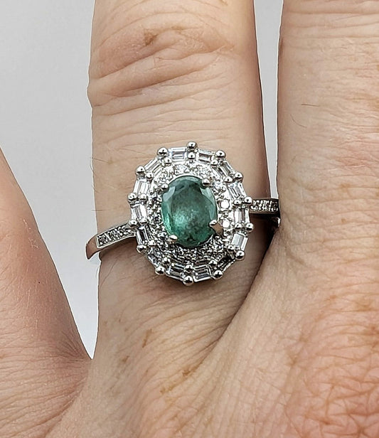 Ring Green Fluorite with White Accent Stones Silver Color Plated Adjustable