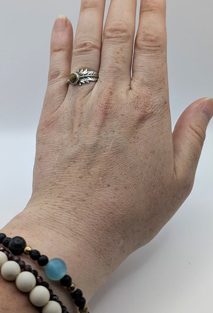 Ring Tiger's Eye Feather Silver Color Plated