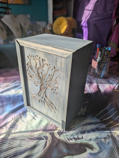Tarot Raider Handcrafted Tarot & Oracle Card Box – Blue Finish (Large) Tree of Life