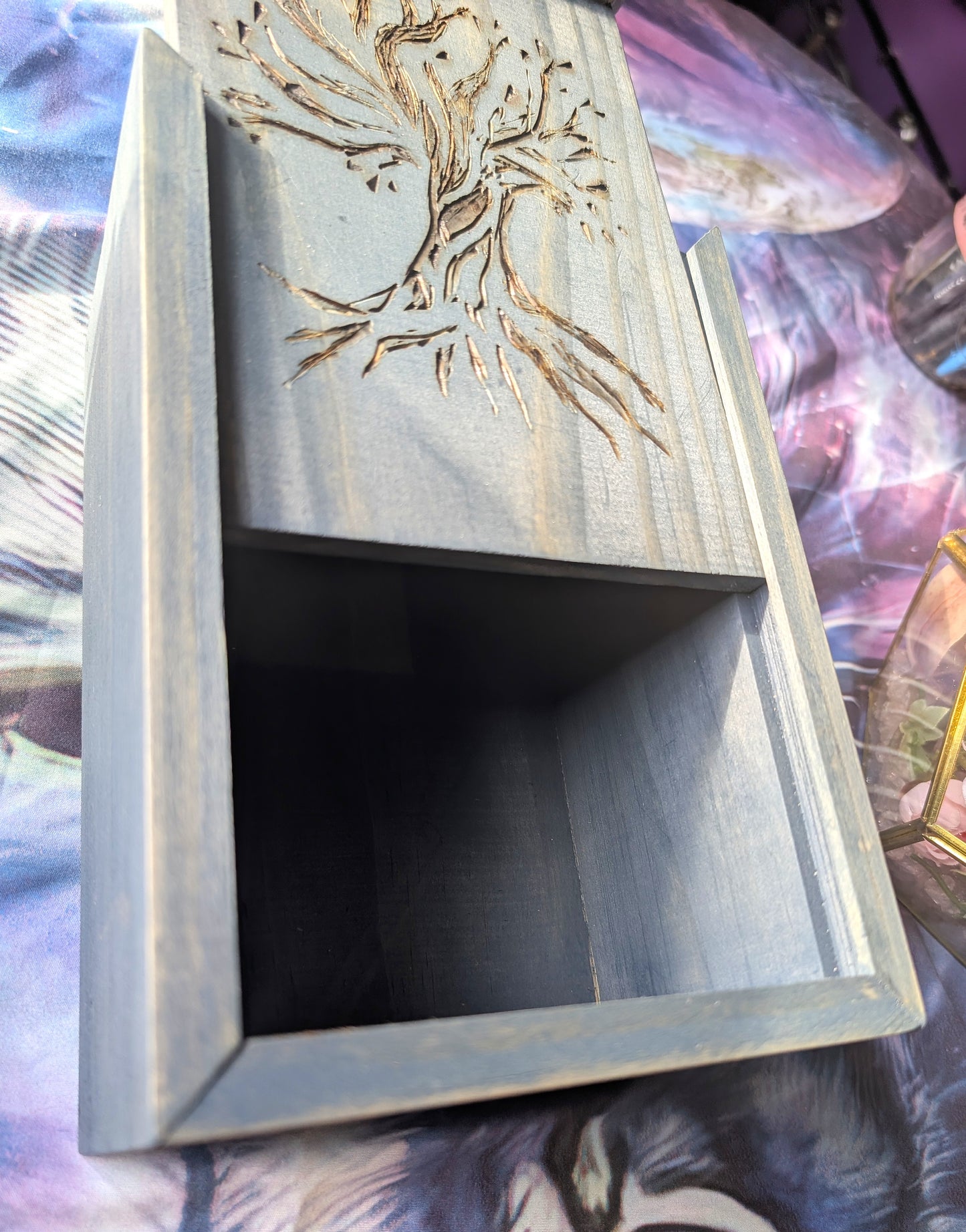 Tarot Raider Handcrafted Tarot & Oracle Card Box – Blue Finish (Large) Tree of Life