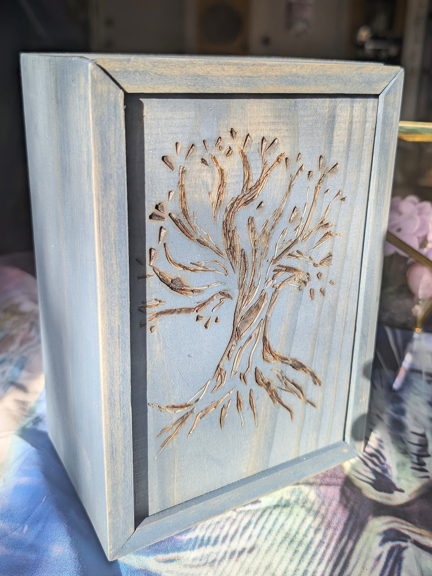 Tarot Raider Handcrafted Tarot & Oracle Card Box – Blue Finish (Large) Tree of Life