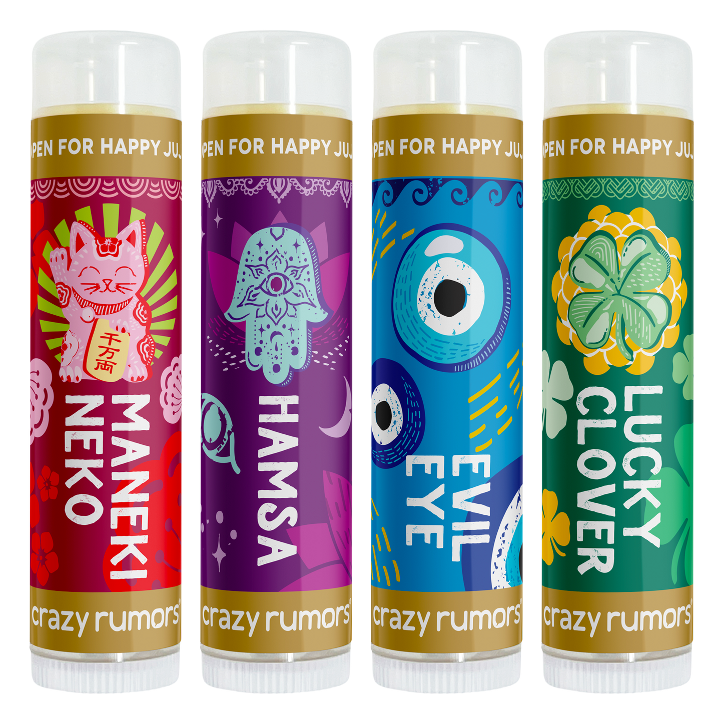 All Natural Happy Juju Lucky Charms 4 pack Lip Balm Gift Box