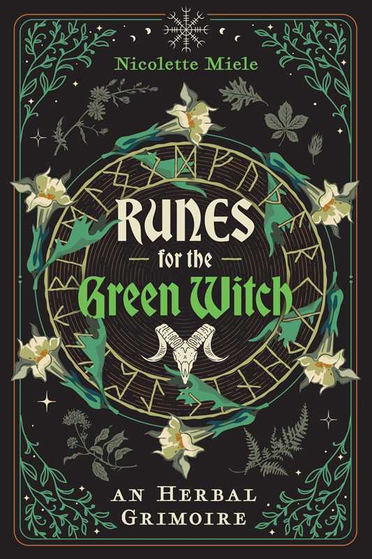 Runes for the Green Witch book cover with botanical and mystical designs promoting herbal rune magic and spellwork