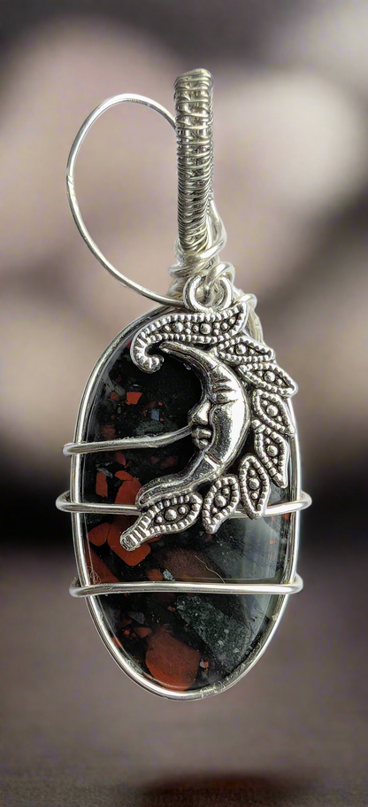 Plated African Bloodstone Pendant Necklace