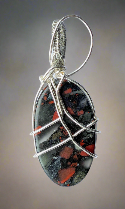 Plated African Bloodstone Pendant Necklace