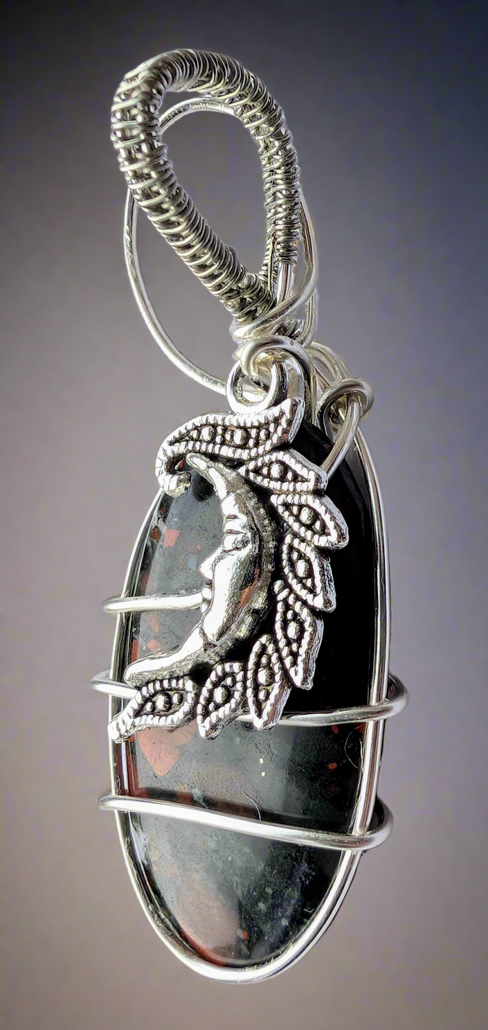 Plated African Bloodstone Pendant Necklace