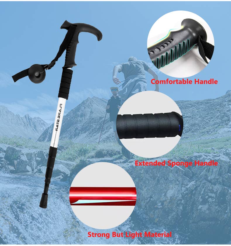 High Density Aluminum Alloy Retractable Trekking walking Pole (ONE)