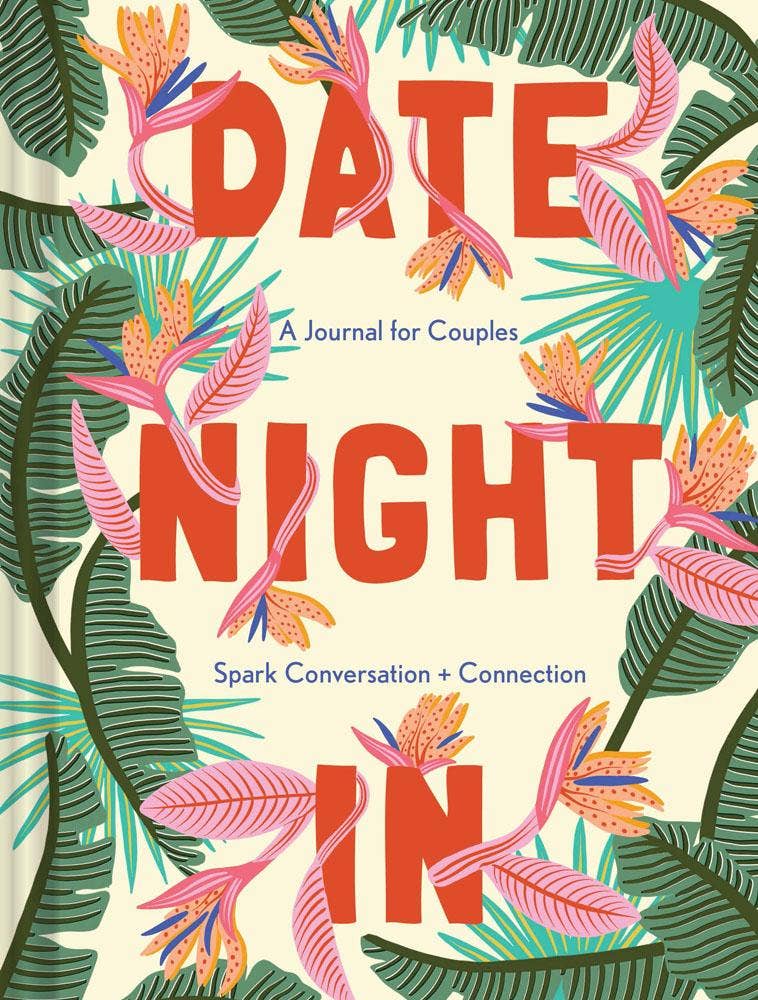 Date Night In couples journal with floral and tropical leaf design for sparking connection and conversation