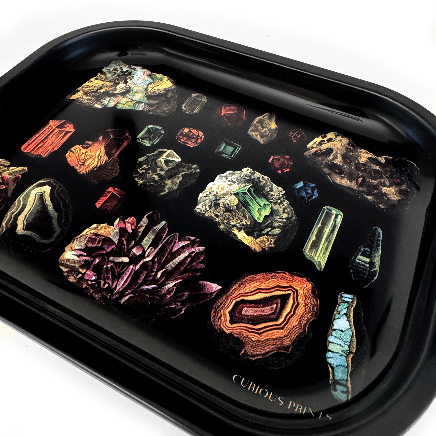 *Small Metal Dark Gemstones Crystals Catchall Tray / Vintage