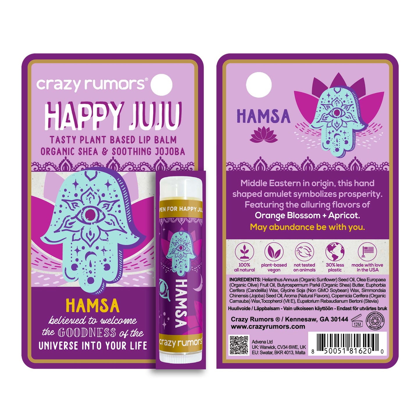 All Natural, Vegan Happy Juju - Hamsa Lip Balm Gift Box