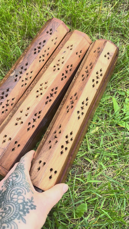 Wooden Coffin Incense Burner with Hidden Storage Compartment