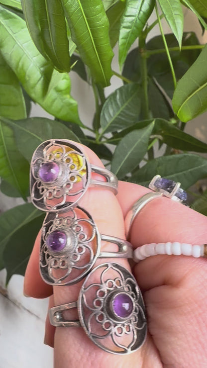 Amethyst Lotus Sterling Silver Ring