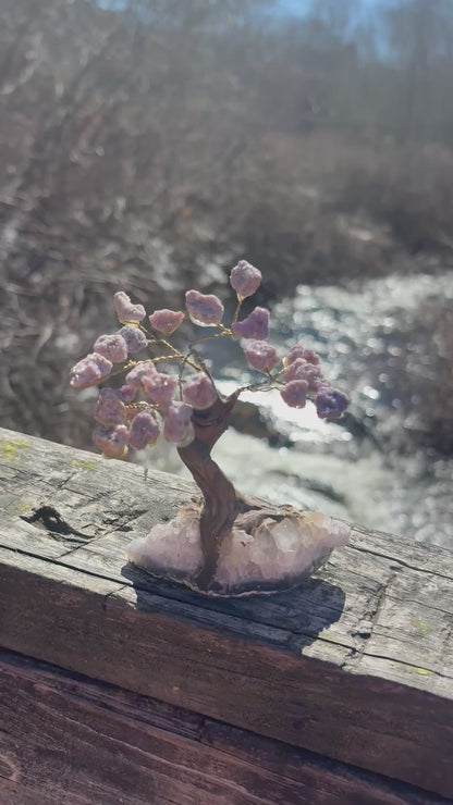 Lepidolite Wire Wrapped Crystal Tree on Amethyst