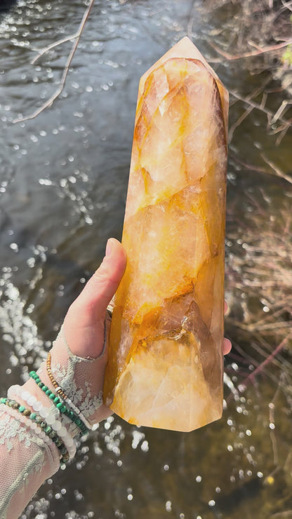 Golden Healer Tower – Master Healer Crystal | 10.5” 5 lb Energy Amplifier