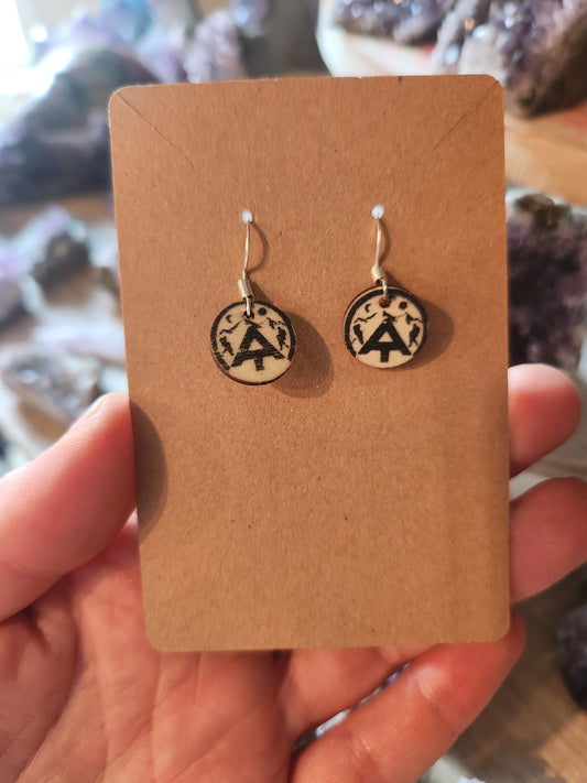 Handmade Appalachian Trail inspired jewelry earrings held on a brown card