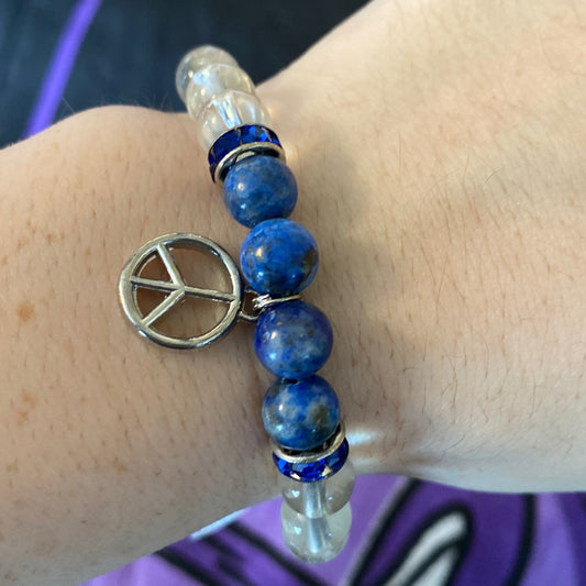*Bracelet Lapis Lazuli Clear Quartz Peace Sign