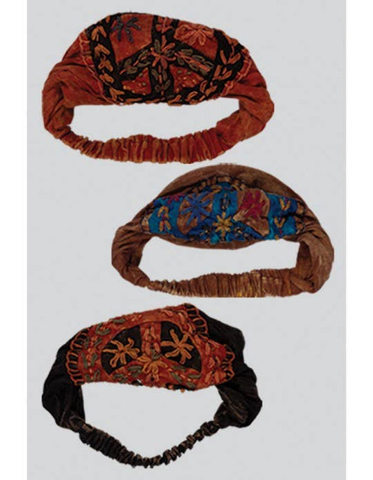Set of 3 assorted color peace sign headbands made of 100% cotton with floral patterns