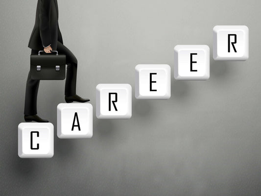 Businessman climbing career steps concept for astrology readings and career guidance services
