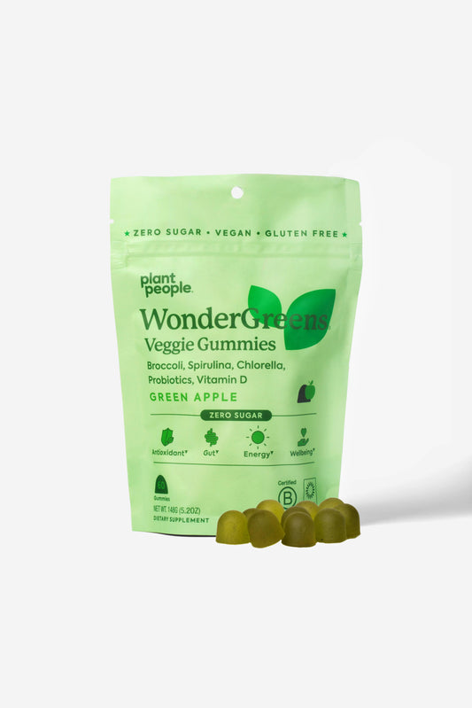 WonderGreens Super Veggie Gummies green apple flavor vegan zero sugar probiotic supplement pouch with gummies