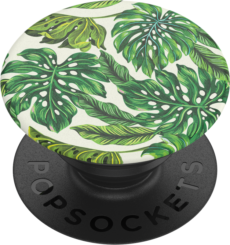 PopSocket with Monstera Deliciosa leaf design, expandable phone grip and stand, wireless charging compatible