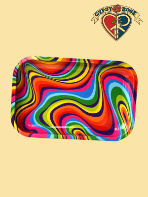 Rainbow Swirl Tray with vibrant multicolor swirling pattern, 11.5 by 7.5 inches