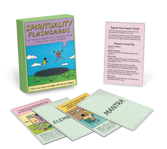 Spirituality Flashcards Deck with 36 illustrated cards for humorous mystical vocabulary learning