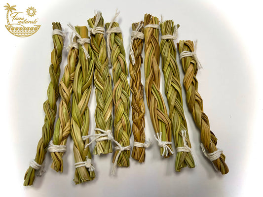 4 inch hand-tied sweet grass braids for smudging and purification with a natural vanilla-like aroma