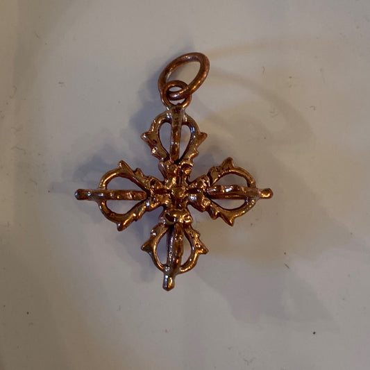 Gold-toned Double Dorje pendant with intricate design and loop for chain attachment