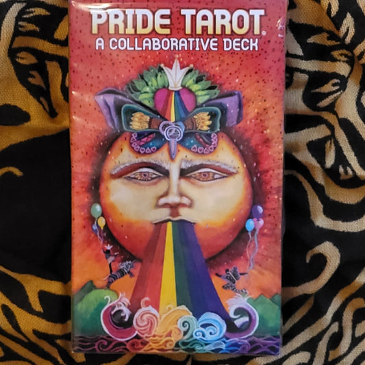 Pride Tarot deck box featuring colorful abstract art with rainbow colors and bold lettering