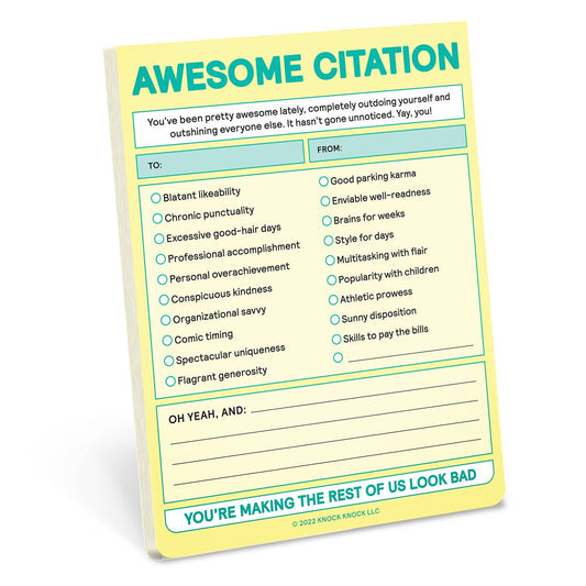 Awesome Citation Nifty Note Pad pastel version with humorous recognition checklist and space for personalized messages, 50 sheets, 4x5.25 inches
