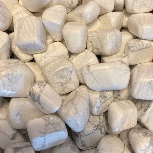 Smooth polished Howlite tumble stones with white and grey marbled patterns for emotional healing and calmness