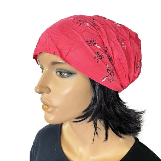 Flower Print Headband in red with floral design worn on mannequin head